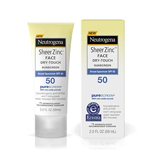 Neutrogena Sheer Zinc Oxide Dry-Touch Face Sunscreen Broad Spectrum SPF 50, Oil-Free, Non-Comedogenic & Non-Greasy Mineral Sunscreen, 2 fl. oz – Texas